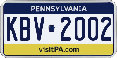 PA license plate KBV2002