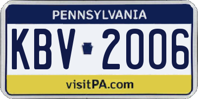 PA license plate KBV2006