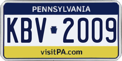PA license plate KBV2009