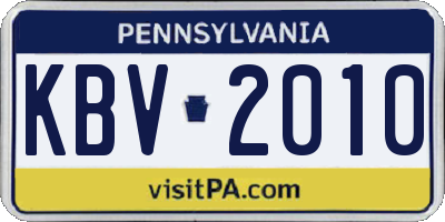 PA license plate KBV2010