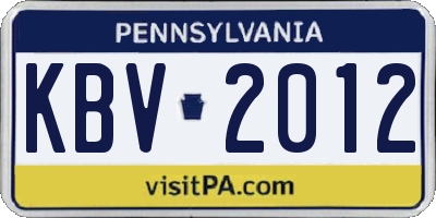 PA license plate KBV2012