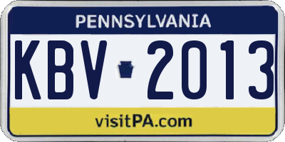 PA license plate KBV2013