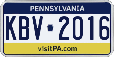 PA license plate KBV2016