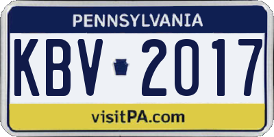 PA license plate KBV2017