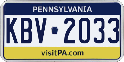 PA license plate KBV2033