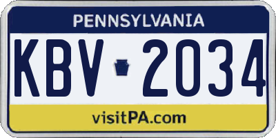 PA license plate KBV2034