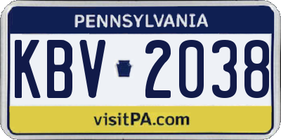 PA license plate KBV2038
