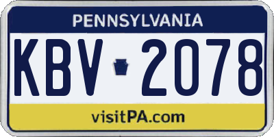 PA license plate KBV2078