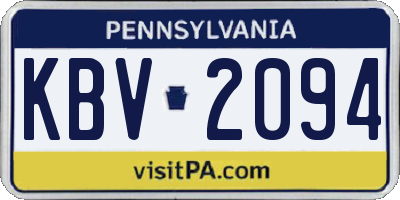 PA license plate KBV2094