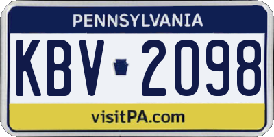 PA license plate KBV2098