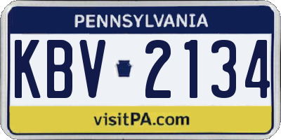 PA license plate KBV2134