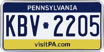 PA license plate KBV2205