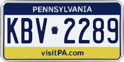PA license plate KBV2289