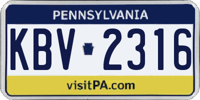 PA license plate KBV2316