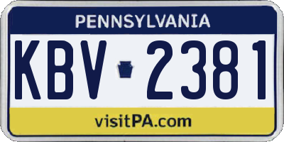 PA license plate KBV2381