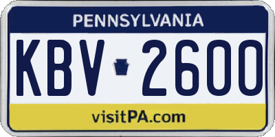 PA license plate KBV2600