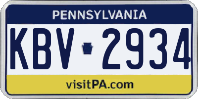 PA license plate KBV2934