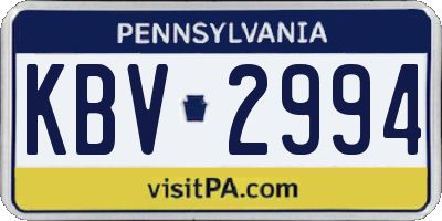 PA license plate KBV2994