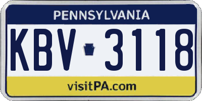 PA license plate KBV3118