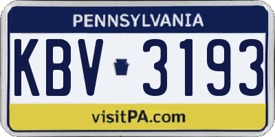 PA license plate KBV3193