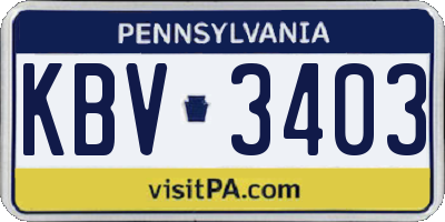 PA license plate KBV3403