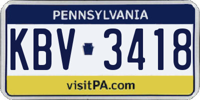 PA license plate KBV3418