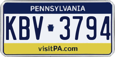 PA license plate KBV3794