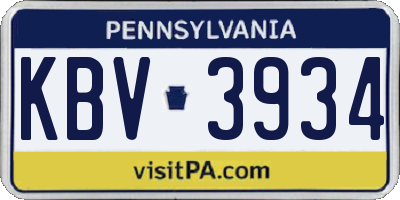 PA license plate KBV3934