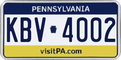 PA license plate KBV4002