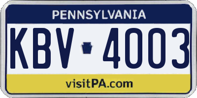 PA license plate KBV4003