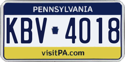 PA license plate KBV4018