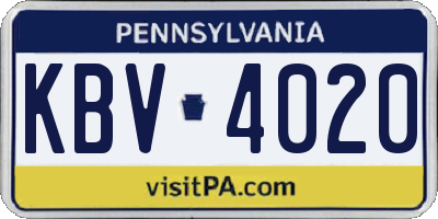 PA license plate KBV4020