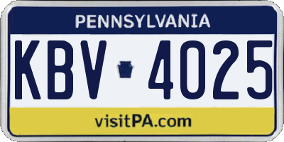 PA license plate KBV4025