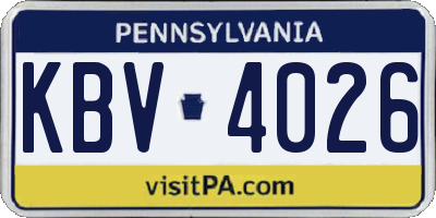 PA license plate KBV4026