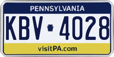 PA license plate KBV4028