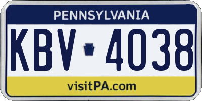 PA license plate KBV4038