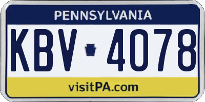 PA license plate KBV4078