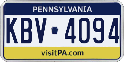 PA license plate KBV4094
