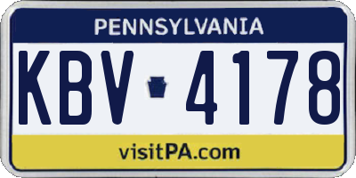 PA license plate KBV4178