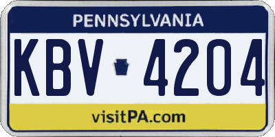 PA license plate KBV4204