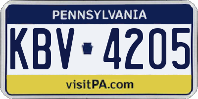 PA license plate KBV4205