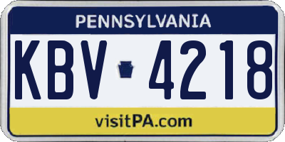 PA license plate KBV4218