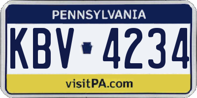 PA license plate KBV4234