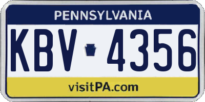 PA license plate KBV4356