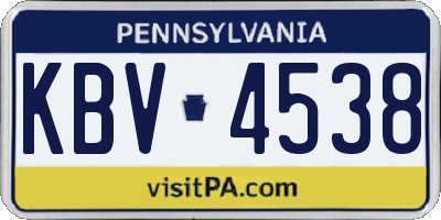 PA license plate KBV4538