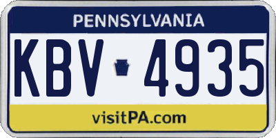 PA license plate KBV4935