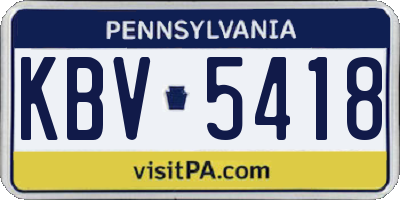 PA license plate KBV5418