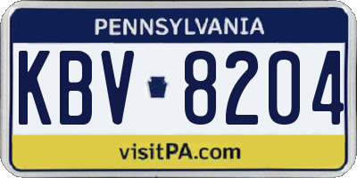PA license plate KBV8204