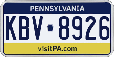 PA license plate KBV8926