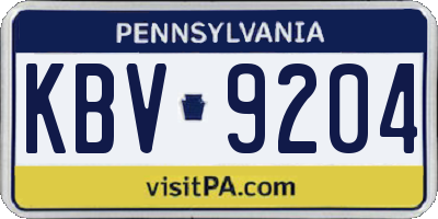 PA license plate KBV9204